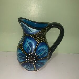 Ivanros "Fabrique en Espagne" Hand Painted Ceramic 7" Pitcher Spain Blue Yellow